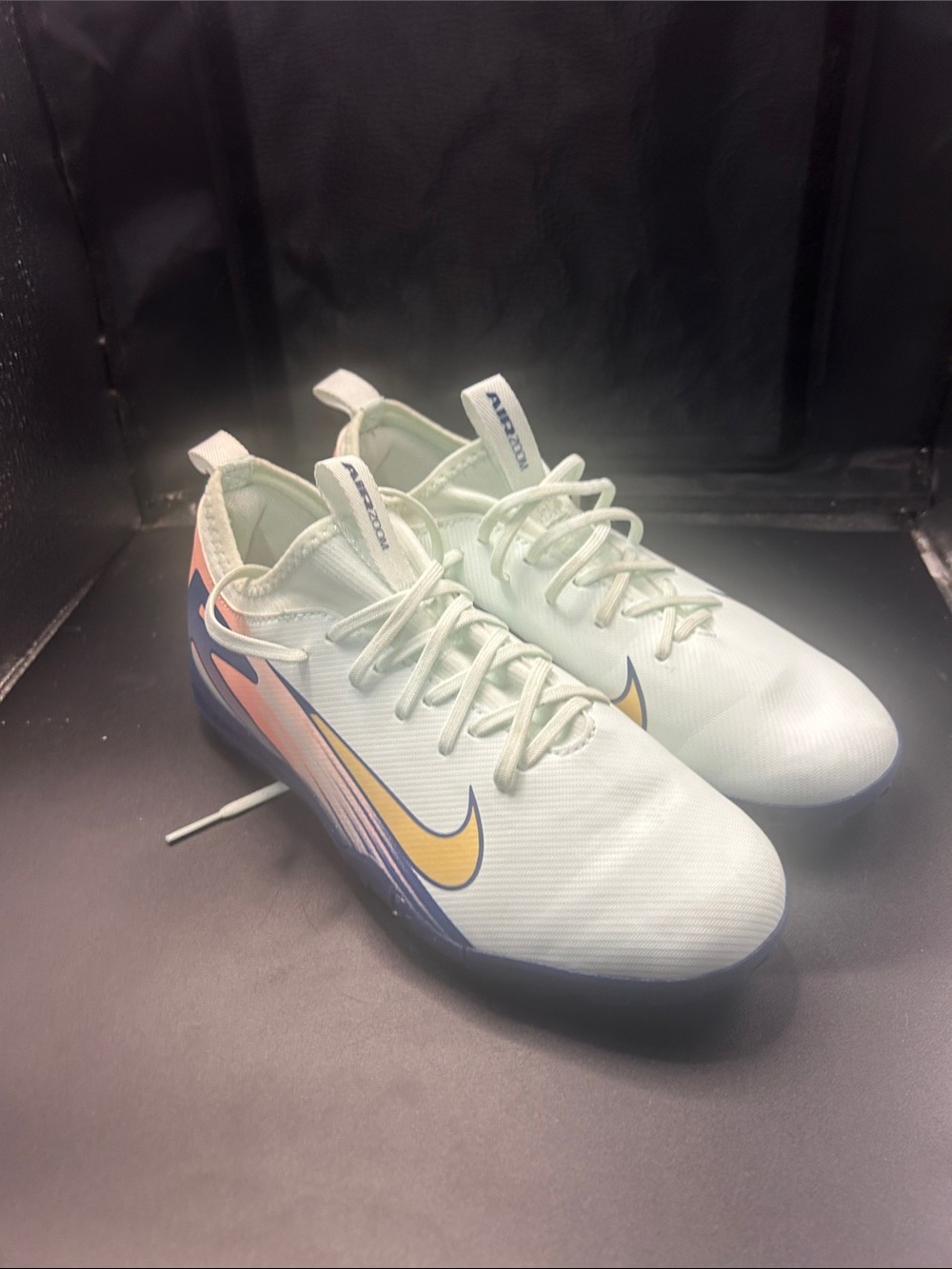 Nike Air Zoom Light Mint Soccer Shoes with Yellow Swoosh and Pastel Heel Accents